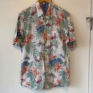 Izod Men's Floral Print Casual Shirt - white, pink, blue and green